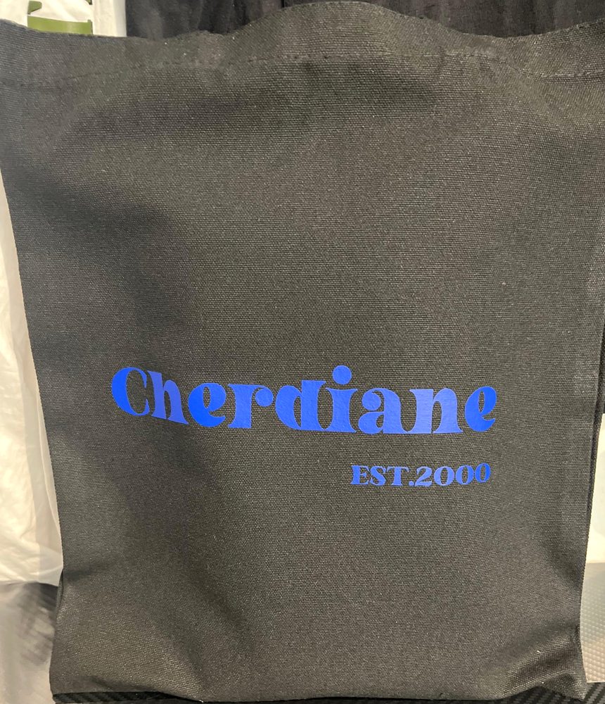 Zwarte katoenen tas met de blauwe print Cherdiane Est. 2000